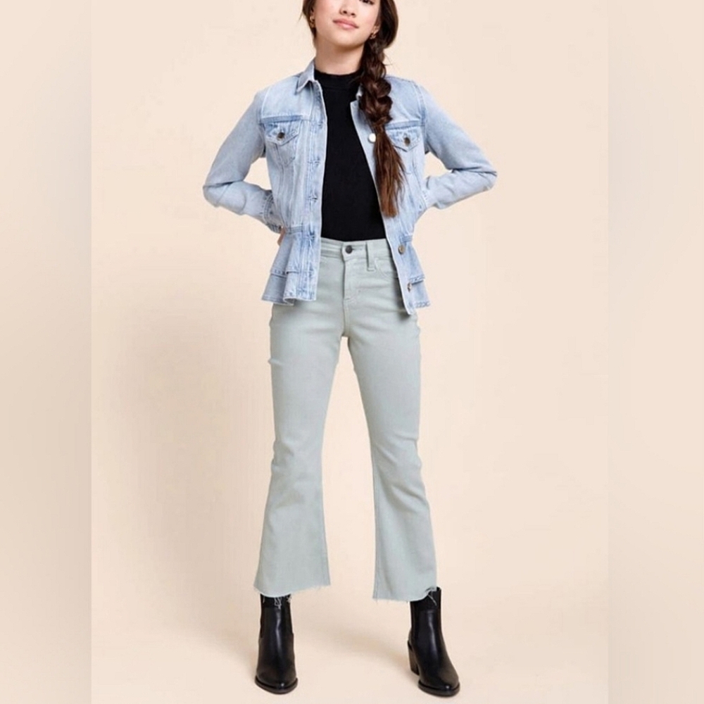 Harper Heritage by Francesca's Mint Green High Waist Kick Crop Boho Ankle Jeans